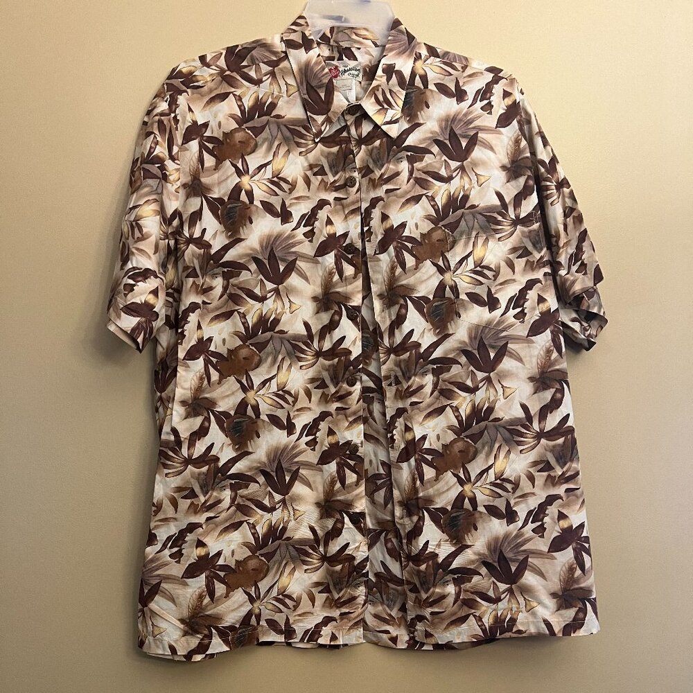 Steve & Barry's classic Hawaiian Brown Topical Leaves shirt size 2XL